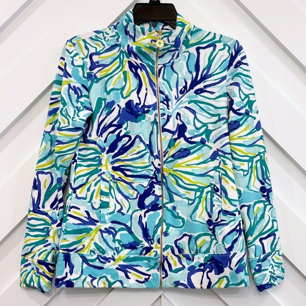 Lilly Pulitzer Womens Reagan Full Zip Jacket Size XS In Pool Blue Stay Cool